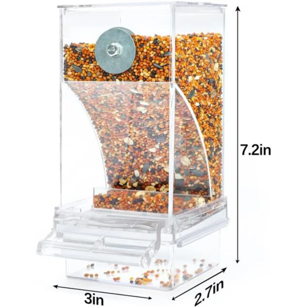 No Mess Automatic BirdFeeder Transparent FoodContainer Cage Acrylic ParrotFeeder